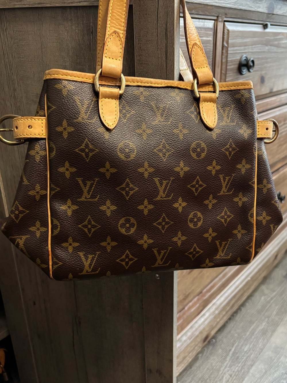 Louis Vuitton Monogram Canvas Shoulder Bag in Brown with Tan Trim